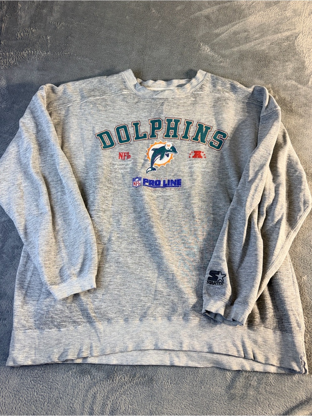 VINTAGE Miami Dolphins Sweatshirt Mens XXL Gray Starter Crewneck  90s Distress